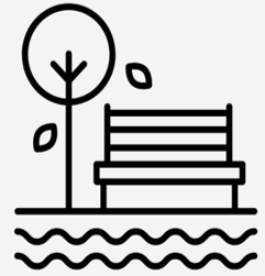 Parks and Greenspace icon of tree, park bench, and river