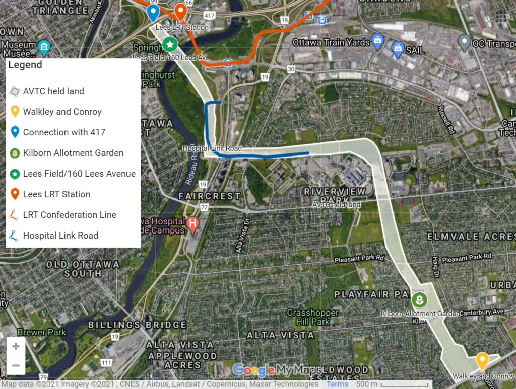 Map showing where AVTC would cut through People's Park