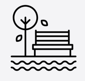 icon with tree park bench and river