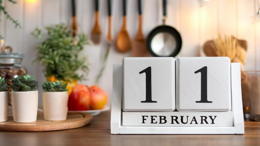 flip calendar on kitchen counter displaying February 11 date